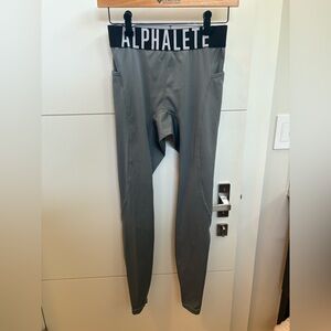 Alphalete Gray Waistband Leggings with Black Logo Trim